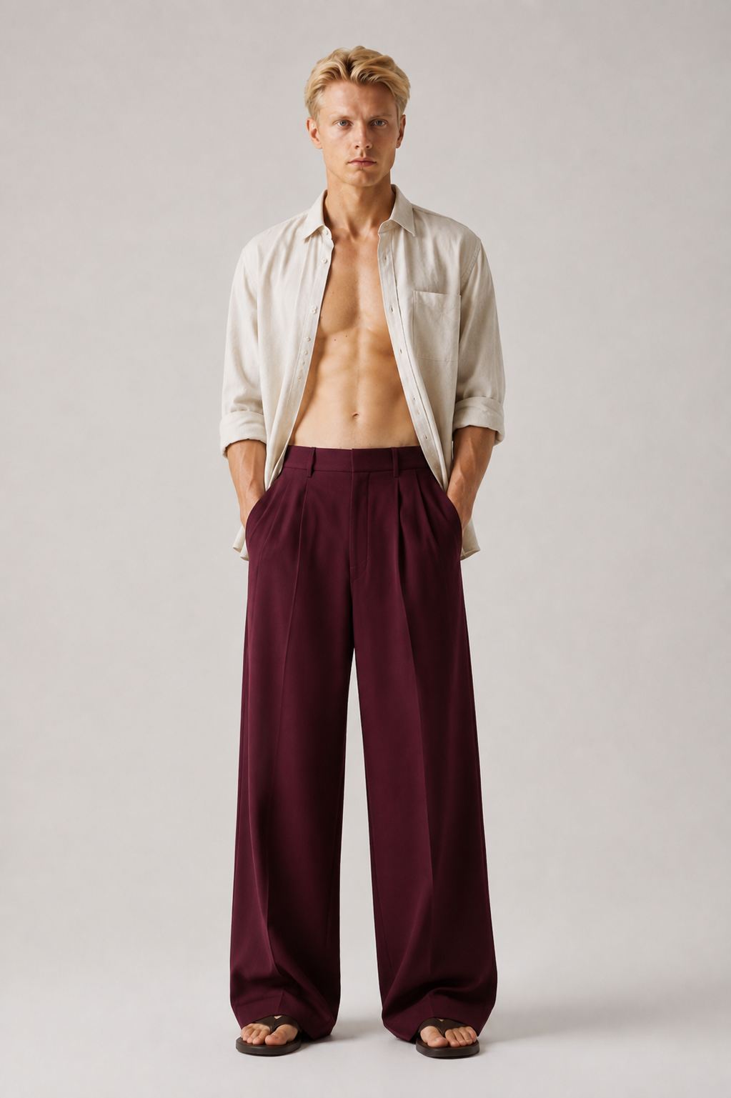 Wine Wide Leg Trousers