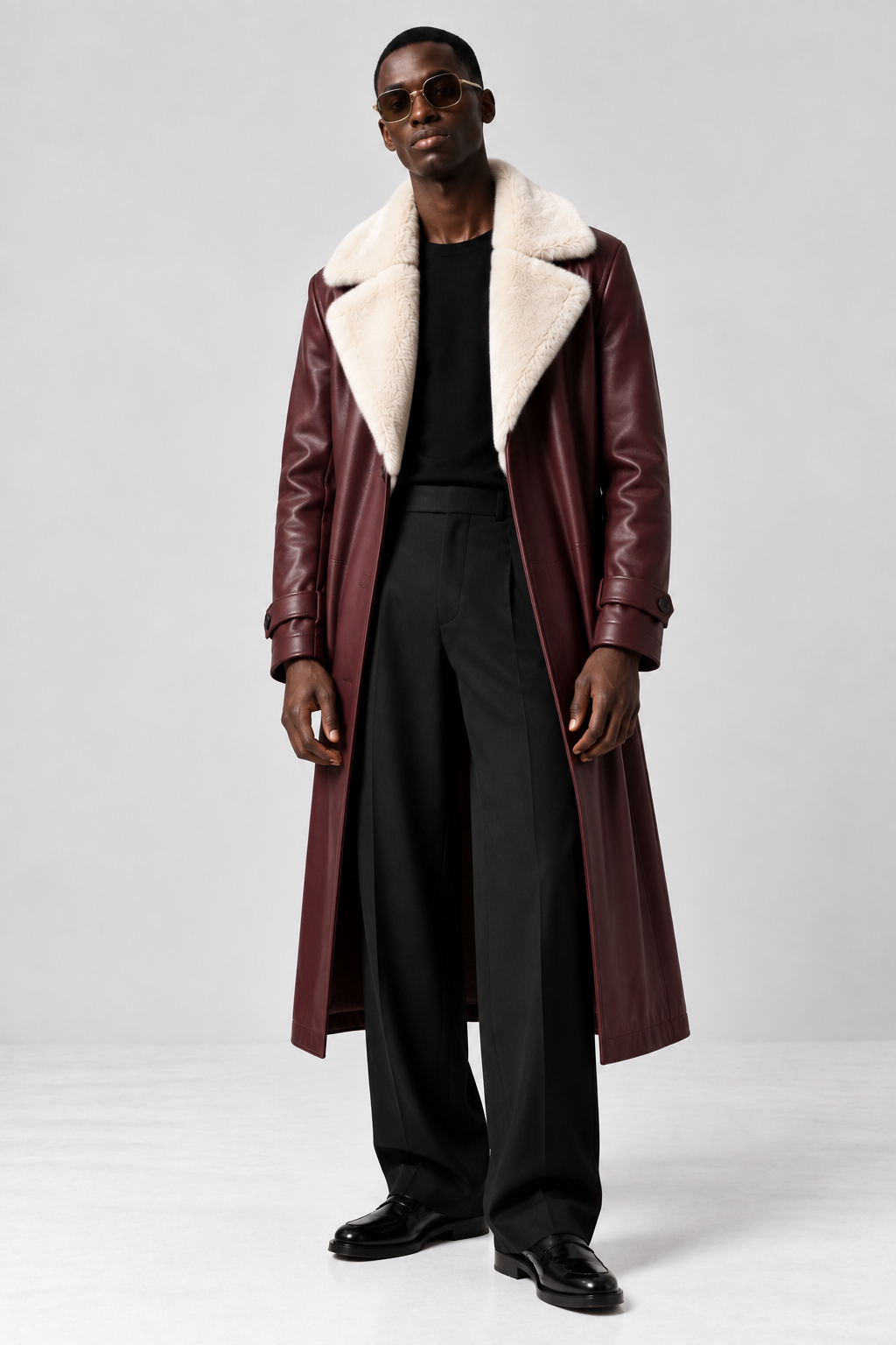Wine Leather Long Coat