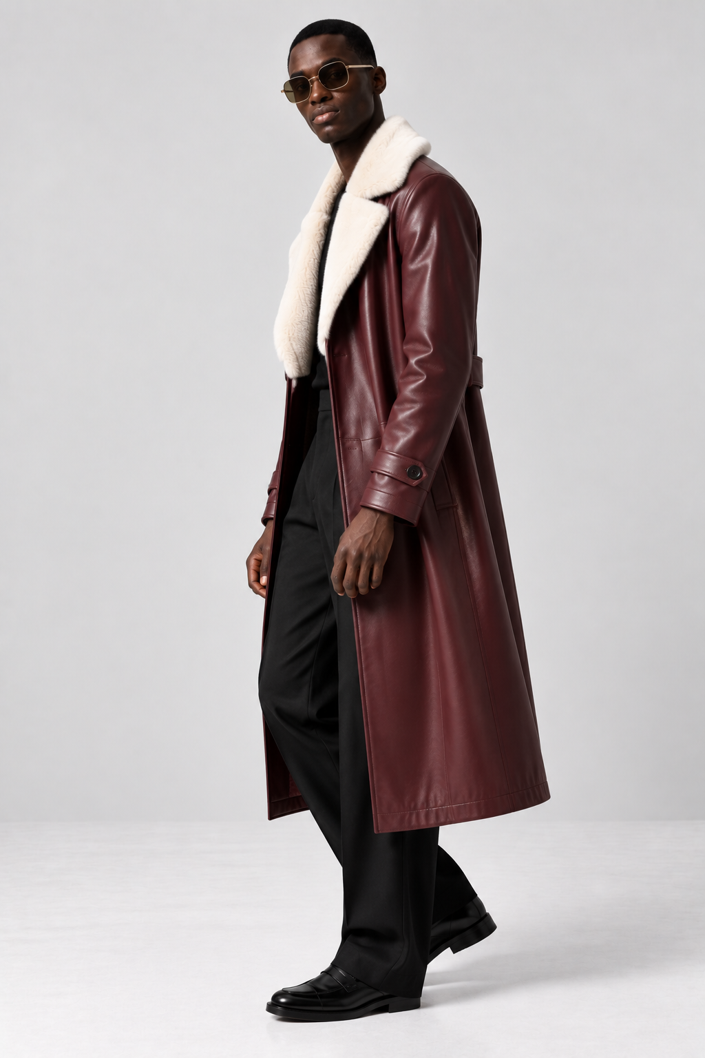 Wine Leather Long Coat