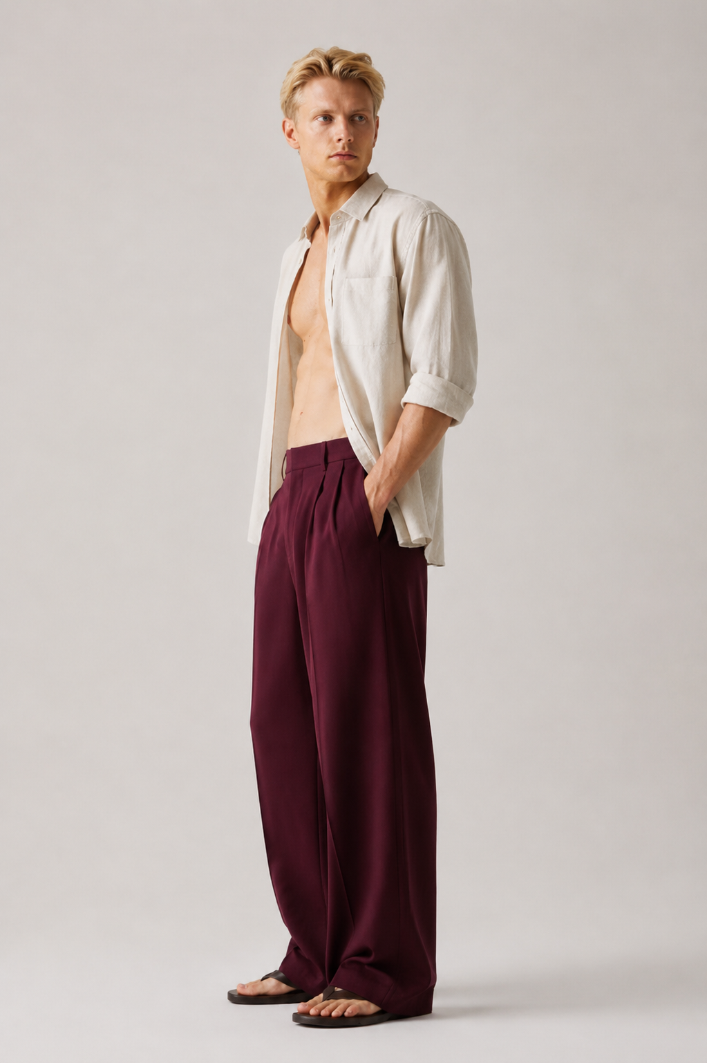 Wine Wide Leg Trousers