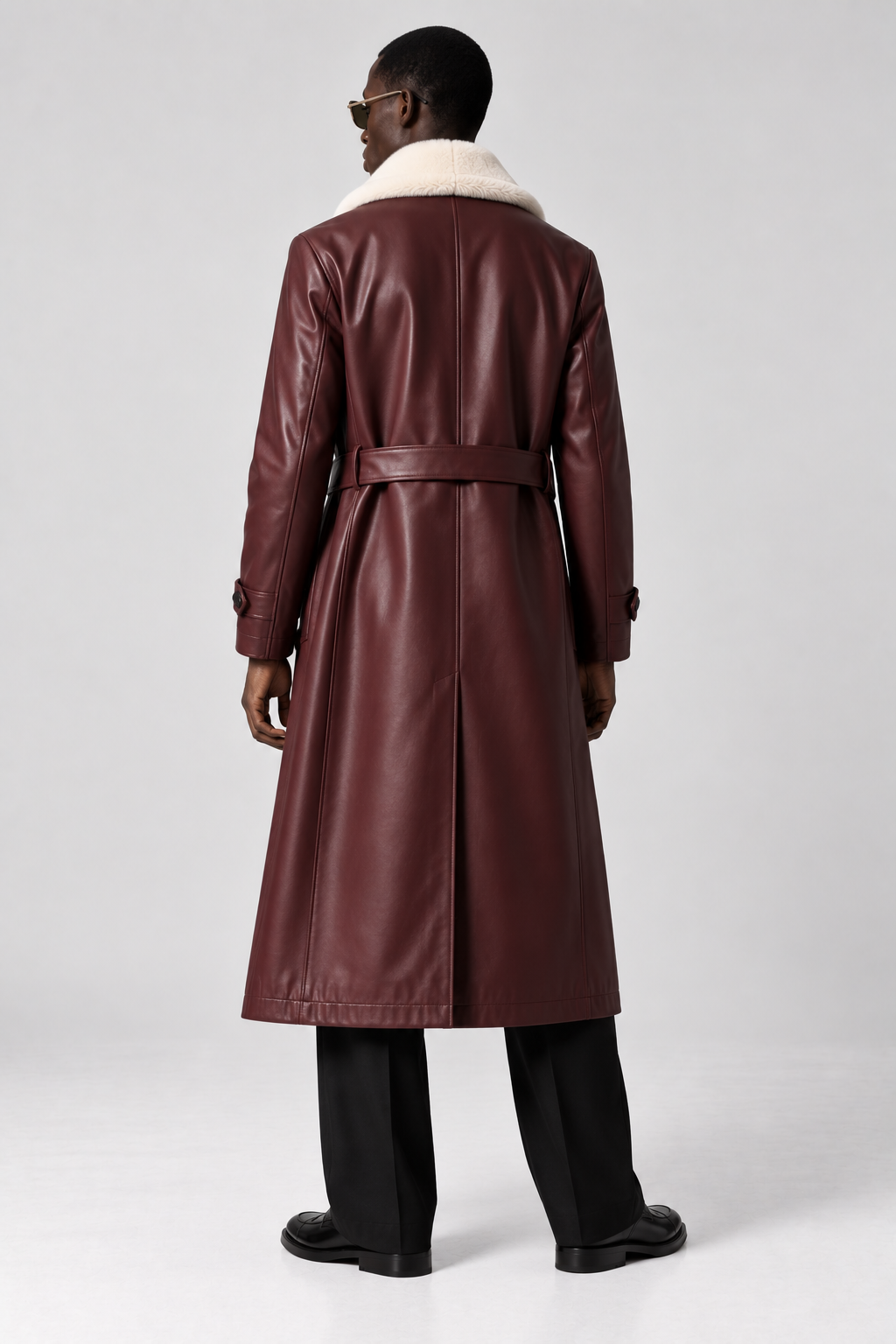 Wine Leather Long Coat