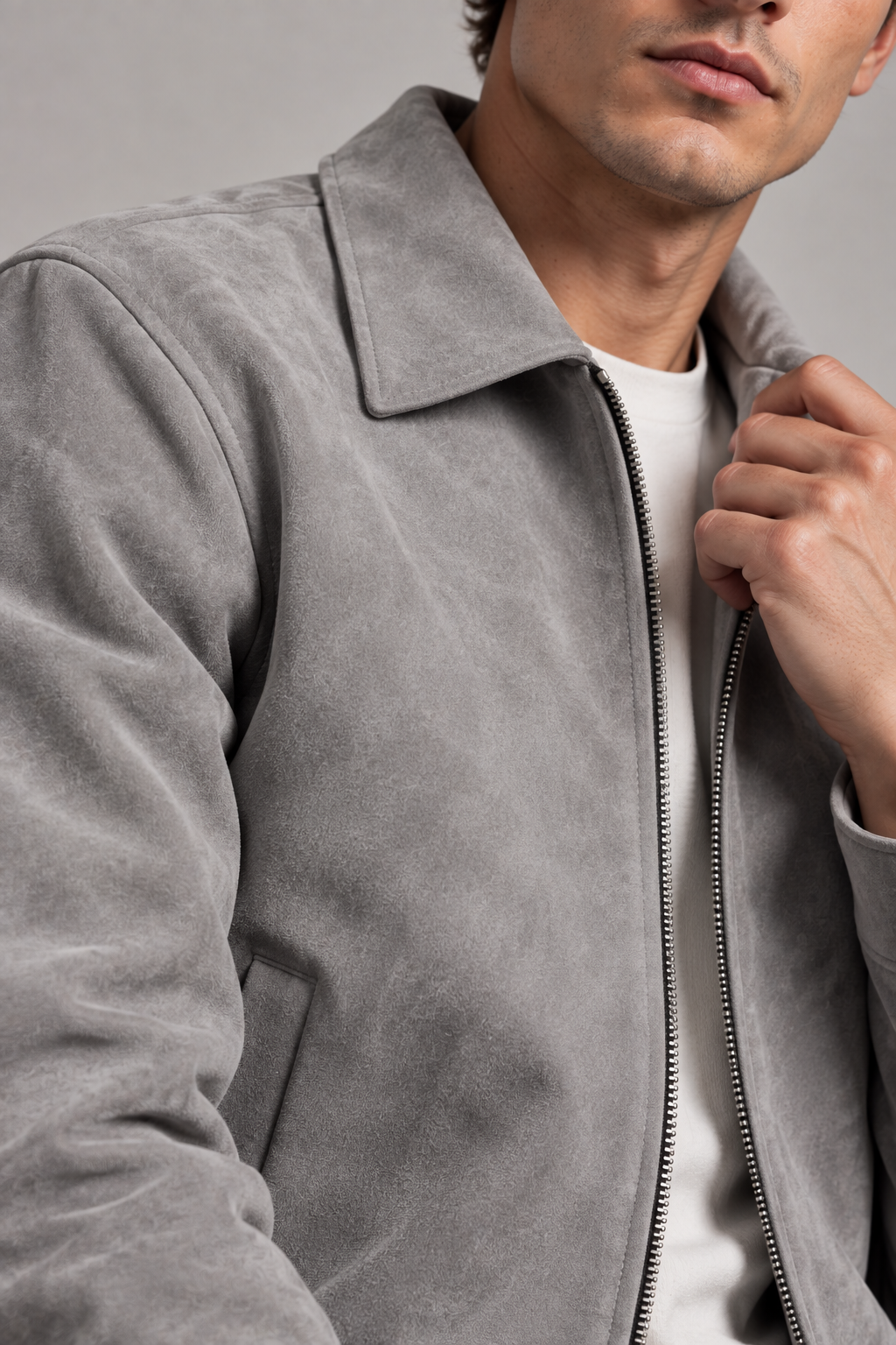 Grey Suede Leather Jacket